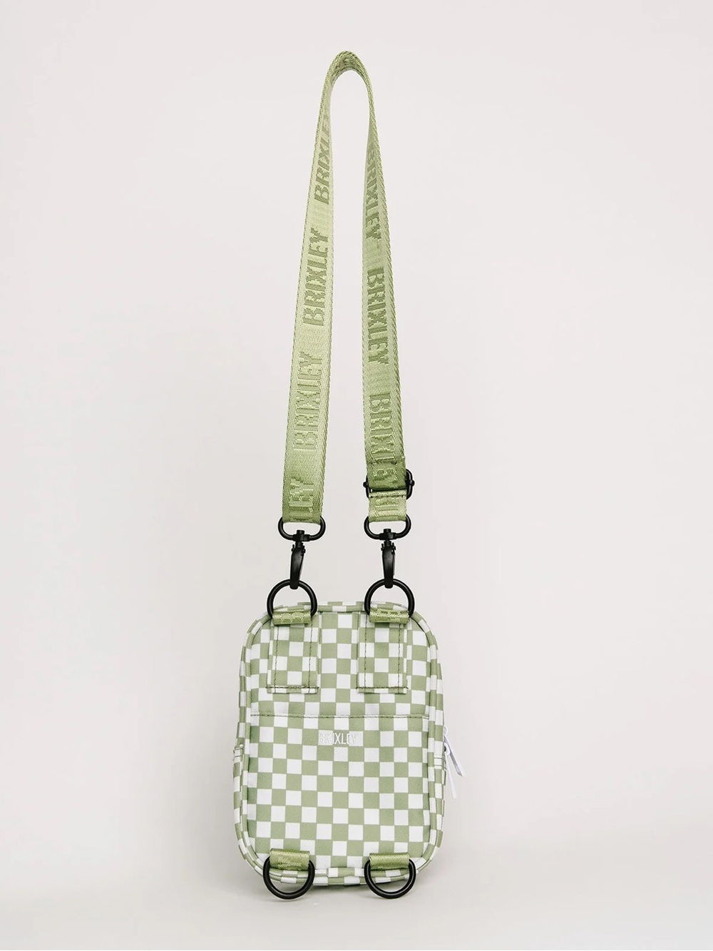 BRIXLEY Light Green Checkerboard Crossbody Bag with Logo Strap - Picture 2 of 5